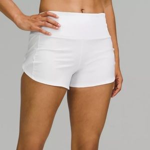 High Waisted White Lululemon Speed Up Shorts